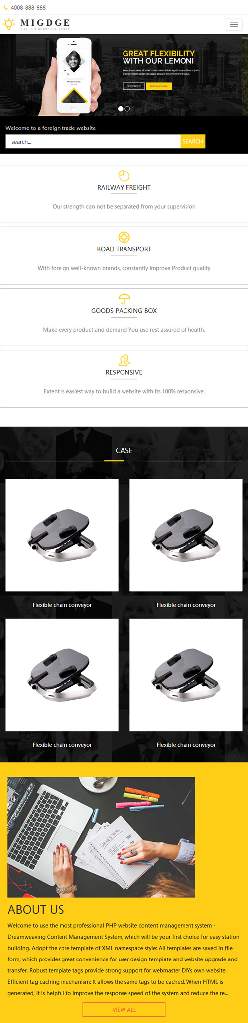（自适应手机版）响应式五金电器出口英文外贸类网站源码 HTML5五金电子产品外贸网站织梦模板插图(2)