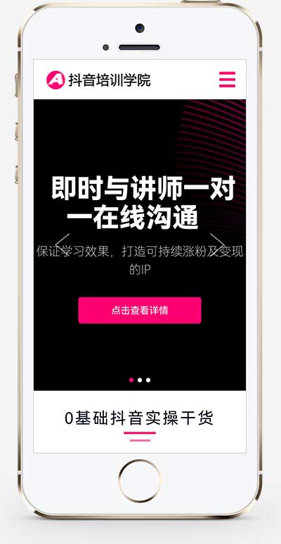 (自适应手机端)响应式自媒体短视频拍摄技巧网站源码 抖音网红培训机构pbootcms网站模板插图(1)