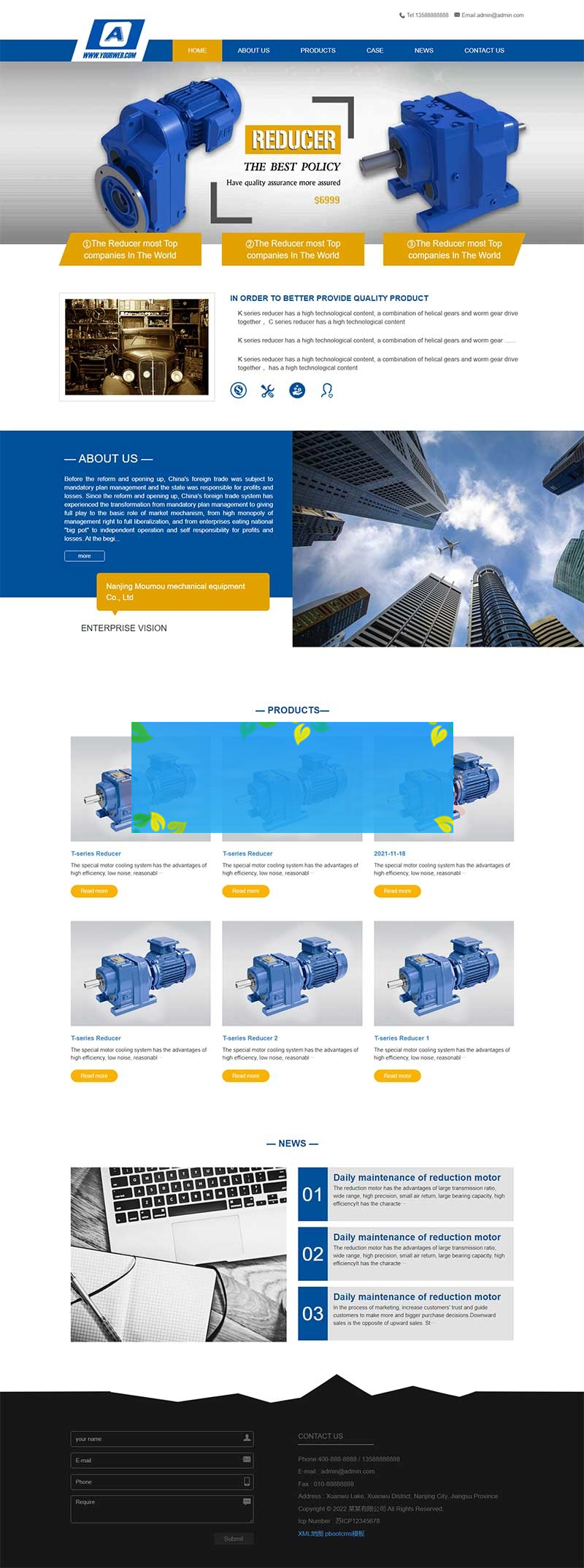 响应式减速机械英文外贸公司通用pbootcms网站模板 蓝色外贸企业网站源码下载