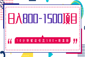 10分钟被动引流500+精准粉，日入800-1500的暴利项目
