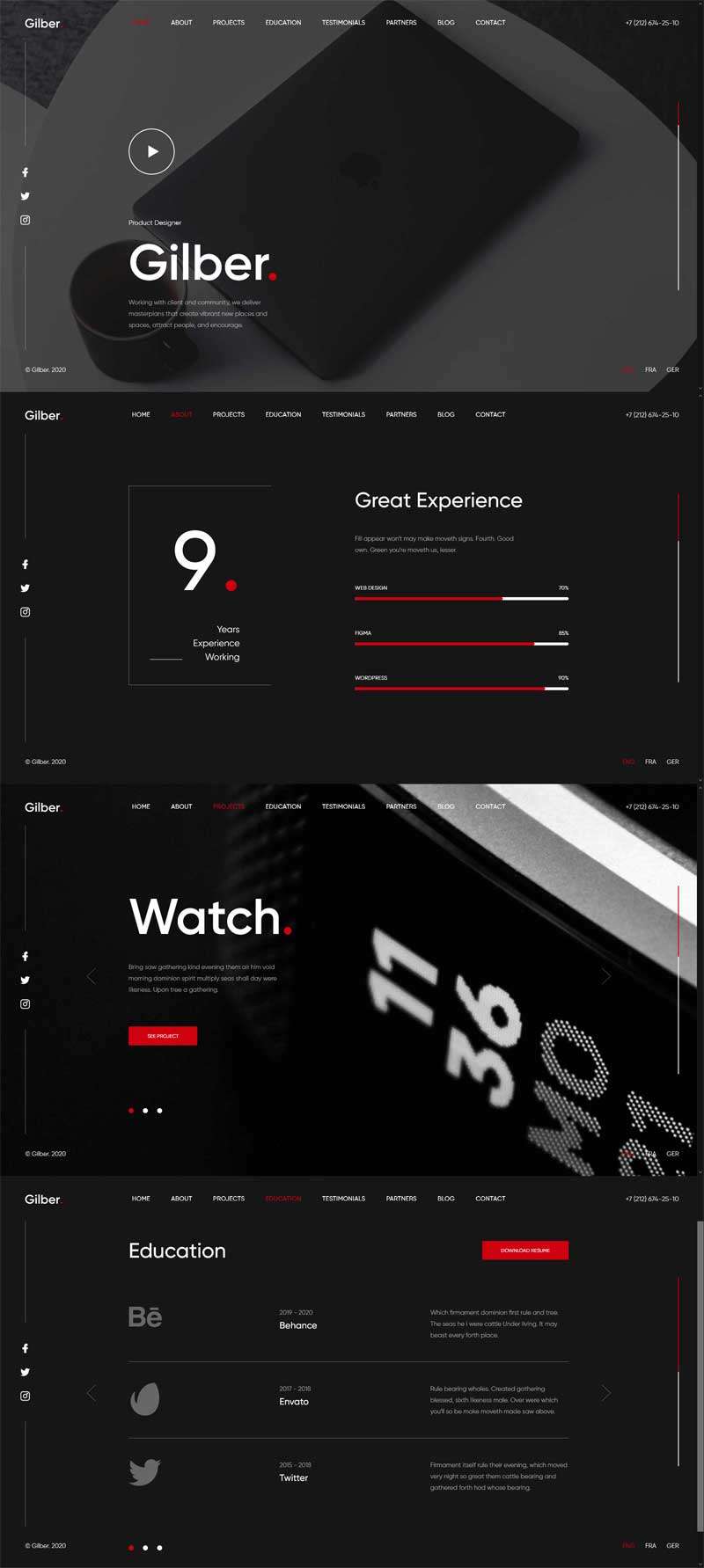 个人简历作品展示全屏滚动模板插图