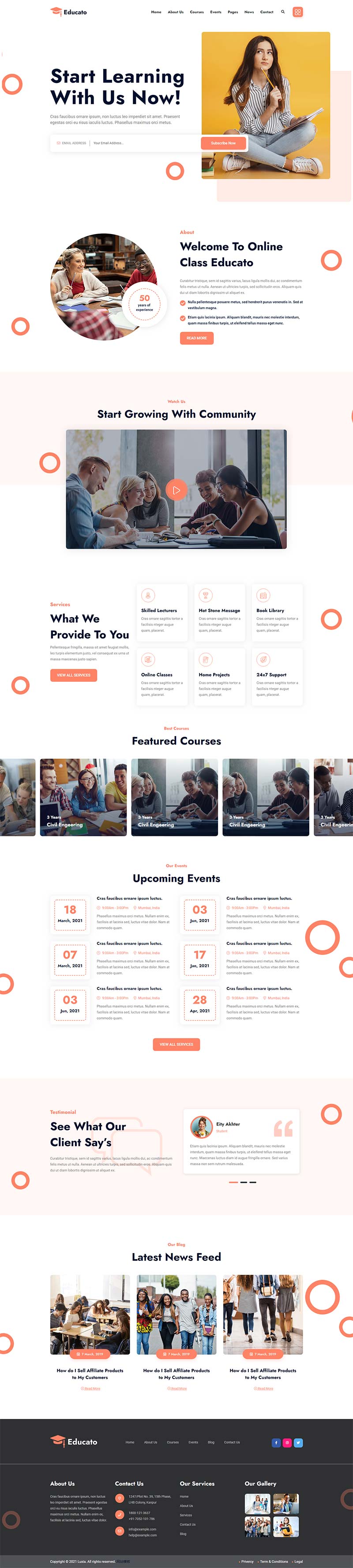 橘黄色响应式html5在线学习教育企业静态网站模板插图