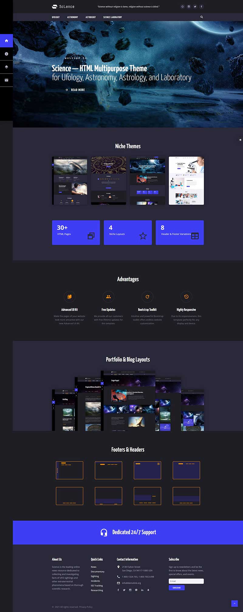 深色星空宇宙天文类HTML多用途主题网站模板插图