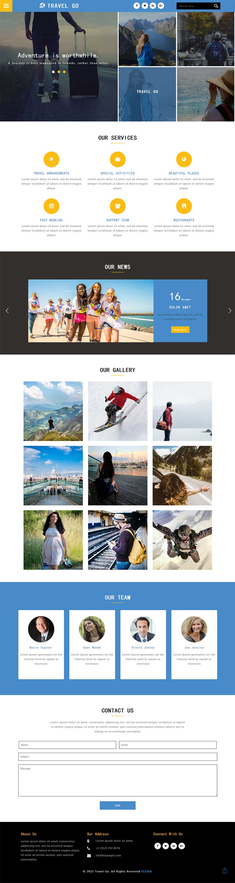 蓝色旅行制定单页html网页模板插图