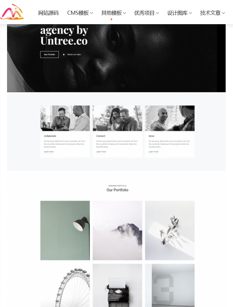 黑白风创意设计机构宣传网站模板插图