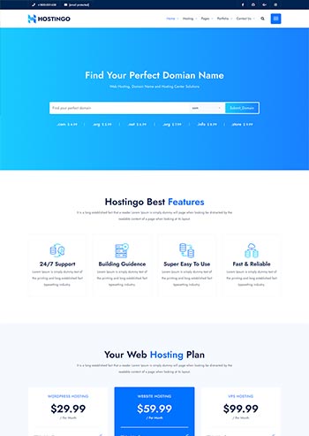 蓝色风格IDC服务器主机托管网站HTML5模板