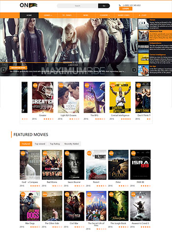 橙色的国外电影视频网站响应式模板html源码