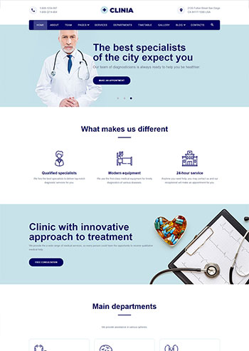 蓝色诊所服务网站HTML5模板